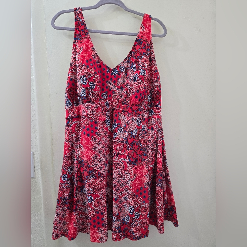 Red and Blue Paisley Women's Swim Dress